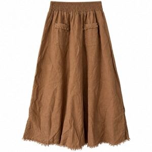 Nomad The Label Womens XL Skirt 100% Linen Aurora Maxi Brown Elastic Waist Boho